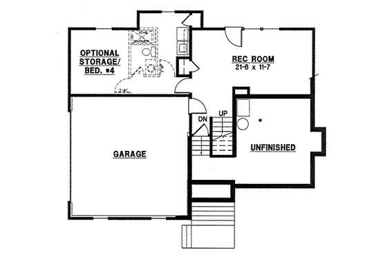 Floor Plan - Lower Floor for Cottage House Plan #67-801 - 3 bed, 2 bath