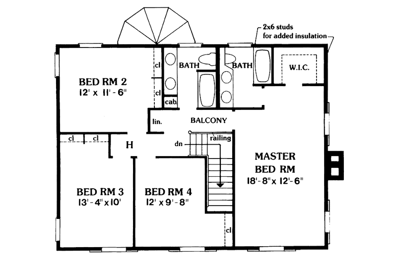 Architectural House Design - Floor Plan - Upper Floor for Country House Plan #456-37 - 4 bed, 2.5 bath