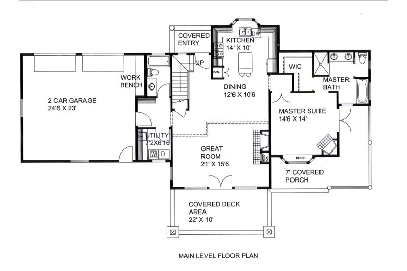 Architectural House Design - Floor Plan - Main Floor for Craftsman House Plan #117-924 - 1 bed, 2 bath