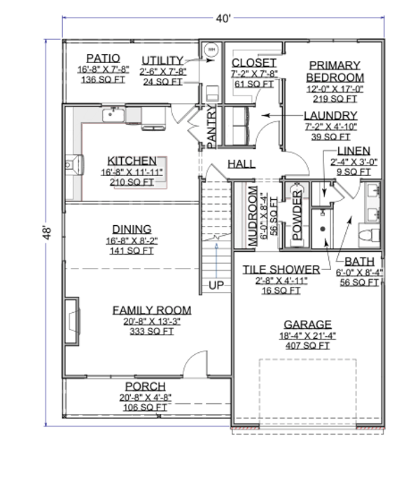 Floor Plan - Main Floor for Craftsman House Plan #1116-4 - 3 bed, 2.5 bath