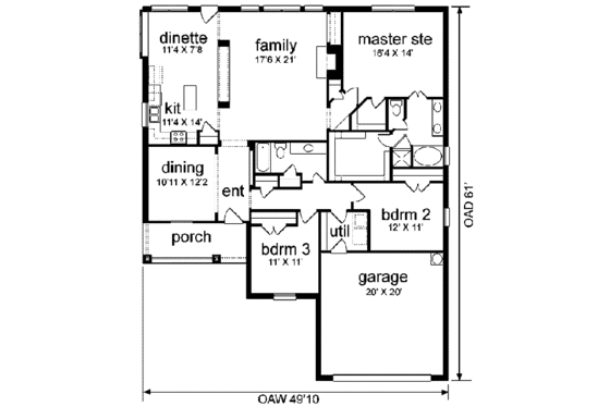 Floor Plan - Main Floor for Traditional House Plan #84-130 - 3 bed, 2 bath