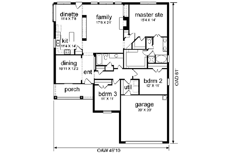 Home Plan - Floor Plan - Main Floor for Traditional House Plan #84-130 - 3 bed, 2 bath