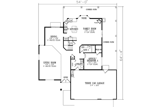 Floor Plan - Main Floor for Adobe / Southwestern House Plan #1-572 - 4 bed, 3 bath