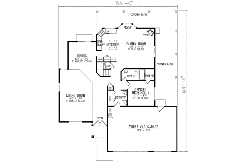 Home Plan - Floor Plan - Main Floor for Adobe / Southwestern House Plan #1-572 - 4 bed, 3 bath
