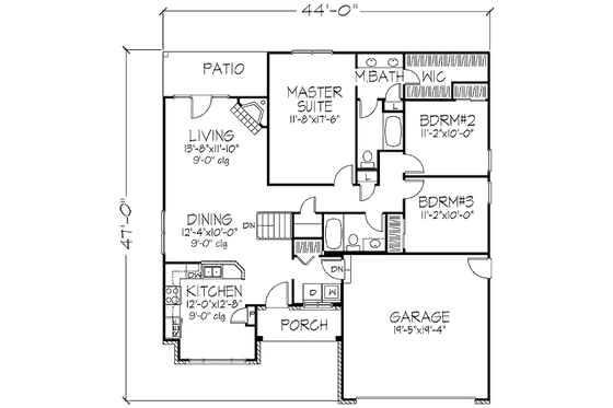 Floor Plan - Main Floor for Traditional House Plan #320-408 - 3 bed, 2 bath