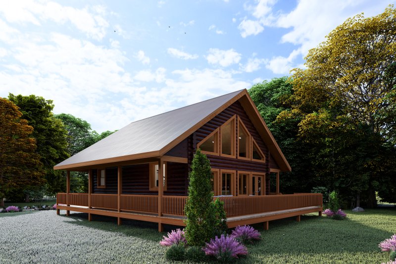 House Design - Exterior - Rear Elevation for Log House Plan #1060-413 - 1 bed, 2 bath