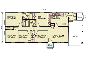 Floor Plan - Main Floor for Bungalow House Plan #54-604 - 4 bed, 2 bath