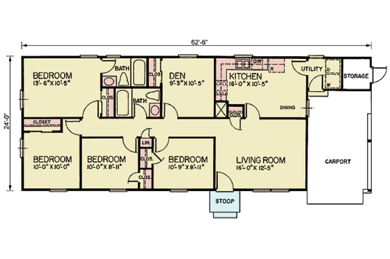 Floor Plan - Main Floor for Bungalow House Plan #54-604 - 4 bed, 2 bath