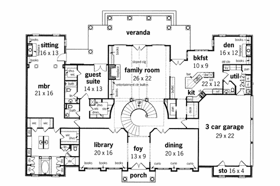 Floor Plan - Main Floor for European House Plan #45-180 - 4 bed, 6 bath