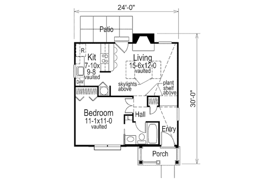 Floor Plan - Main Floor for Cottage House Plan #57-267 - 1 bed, 1 bath