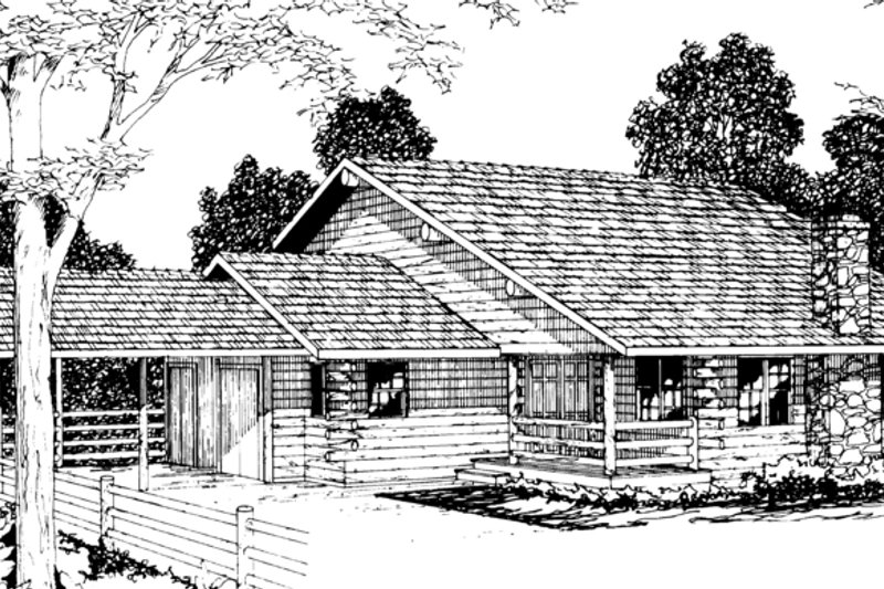 House Blueprint - Log Exterior - Front Elevation Plan #124-314