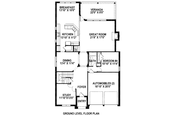Floor Plan - Main Floor for European House Plan #141-273 - 4 bed, 3 bath