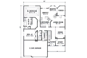 Floor Plan - Main Floor for Traditional House Plan #67-334 - 4 bed, 3 bath