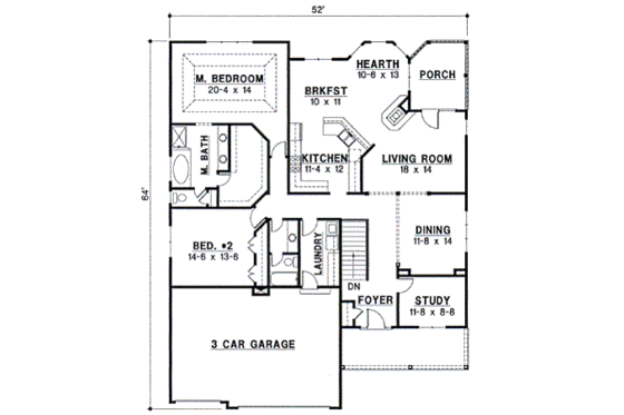 Floor Plan - Main Floor for Traditional House Plan #67-334 - 4 bed, 3 bath