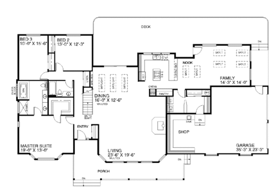 Floor Plan - Main Floor for Ranch House Plan #60-196 - 3 bed, 2 bath