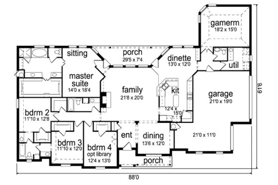 Floor Plan - Main Floor for European House Plan #84-464 - 4 bed, 2.5 bath