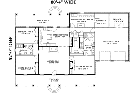 Floor Plan - Main Floor for Southern House Plan #44-142 - 3 bed, 2 bath