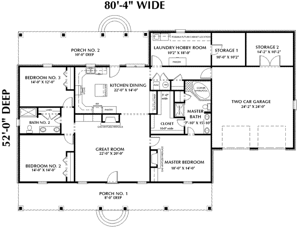 Home Plan - Southern Floor Plan - Main Floor Plan #44-142