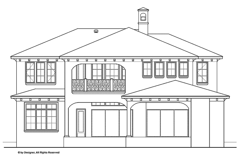 House Blueprint - Exterior - Rear Elevation for Mediterranean House Plan #1019-17 - 4 bed, 4.5 bath