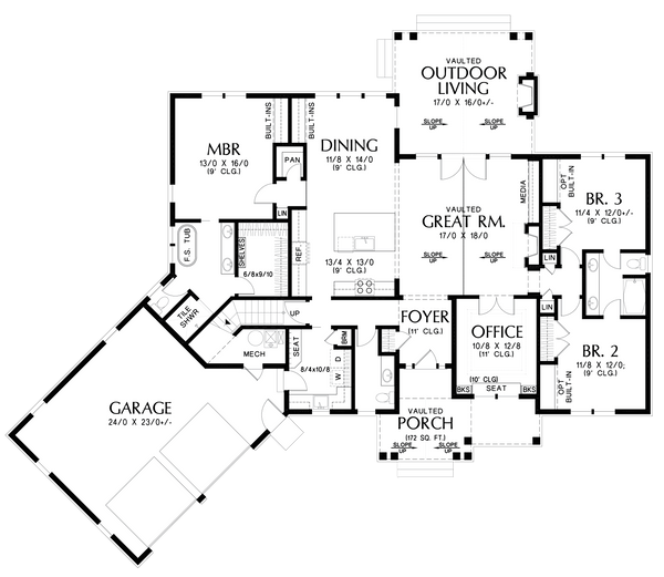 House Blueprint - Ranch Floor Plan - Main Floor Plan #48-1073