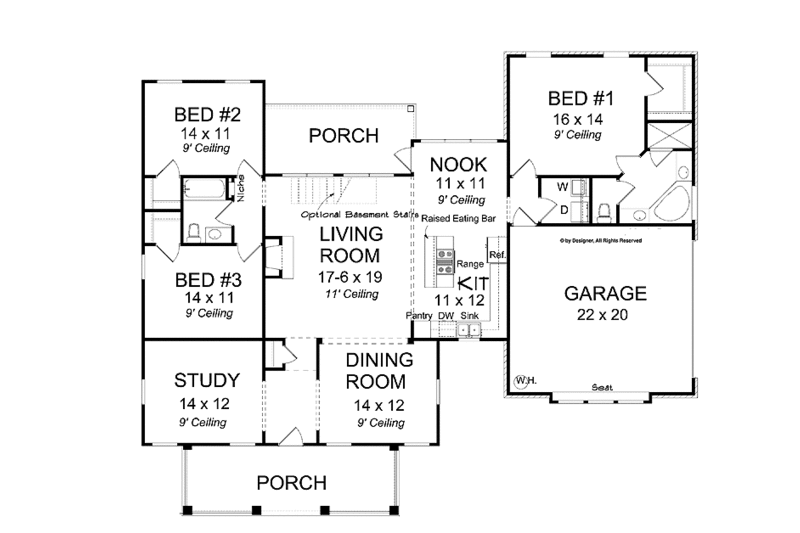 Dream House Plan - Floor Plan - Main Floor for Traditional House Plan #513-2124 - 3 bed, 2 bath