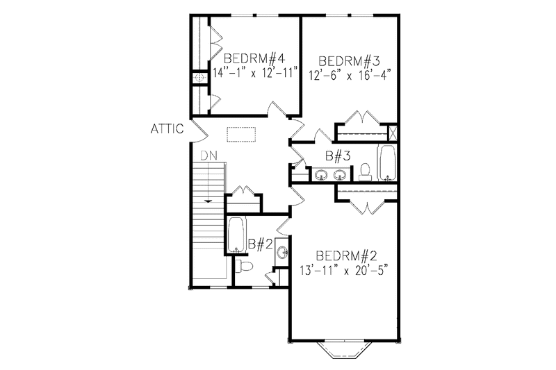 Home Plan - Floor Plan - Upper Floor for Traditional House Plan #54-315 - 4 bed, 4.5 bath