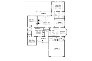 Floor Plan - Main Floor for Ranch House Plan #929-508 - 4 bed, 2.5 bath