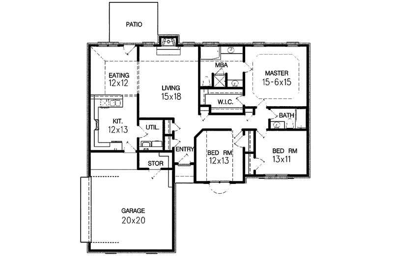 Home Plan - Floor Plan - Main Floor for Ranch House Plan #15-370 - 3 bed, 2 bath