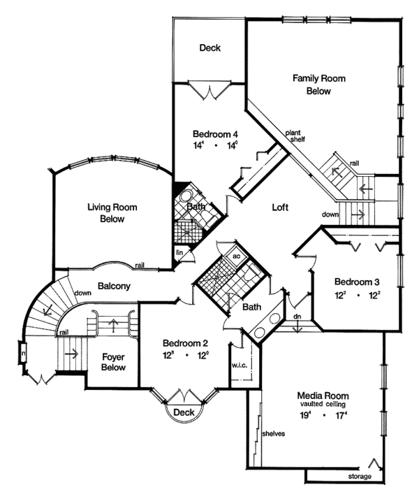 House Blueprint - Mediterranean Floor Plan - Upper Floor Plan #417-744