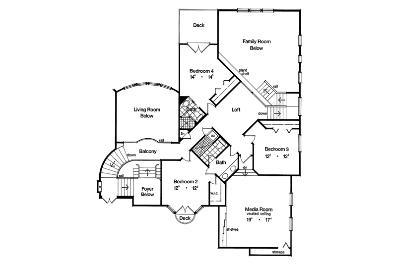 Home Plan - Floor Plan - Upper Floor for Mediterranean House Plan #417-744 - 4 bed, 3.5 bath