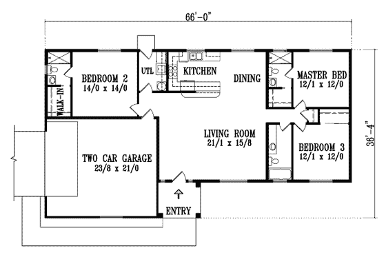 Floor Plan - Main Floor for Adobe / Southwestern House Plan #1-1290 - 3 bed, 3 bath