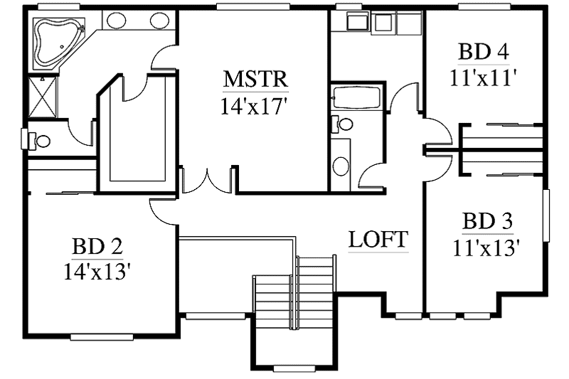 House Plan Design - Floor Plan - Upper Floor for Contemporary House Plan #951-22 - 4 bed, 3 bath