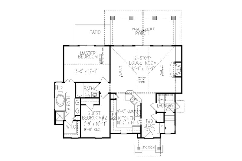 Architectural House Design - Floor Plan - Main Floor for Craftsman House Plan #54-557 - 3 bed, 2 bath