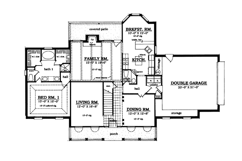 House Blueprint - Floor Plan - Main Floor for Country House Plan #42-680 - 4 bed, 2.5 bath