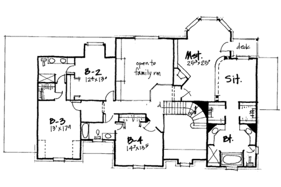 Floor Plan - Upper Floor for European House Plan #308-104 - 4 bed, 3.5 bath