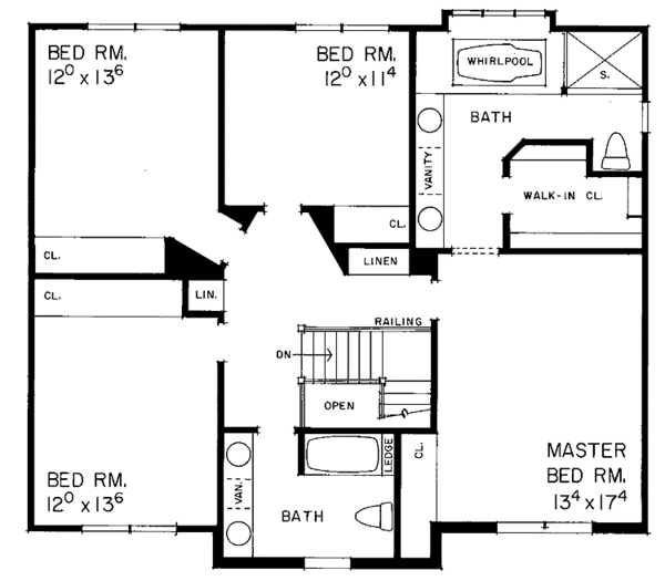 House Blueprint - Traditional Floor Plan - Upper Floor Plan #72-875