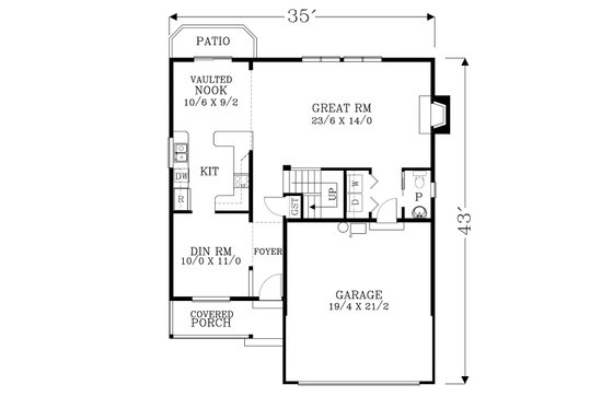 Floor Plan - Main Floor for Craftsman House Plan #53-550 - 3 bed, 2.5 bath
