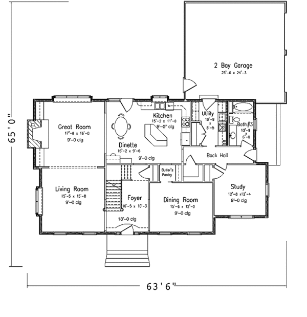 Architectural House Design - Colonial Floor Plan - Main Floor Plan #994-13