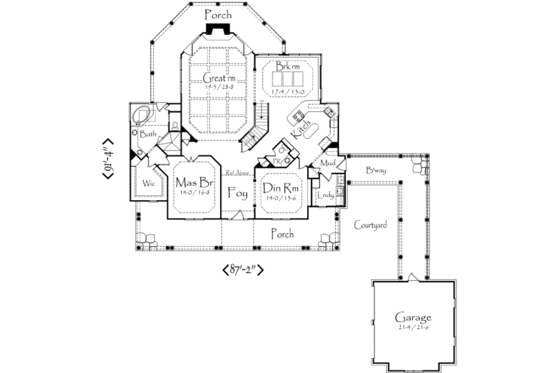 Floor Plan - Main Floor 1 for Southern House Plan #71-121 - 3 bed, 3.5 bath