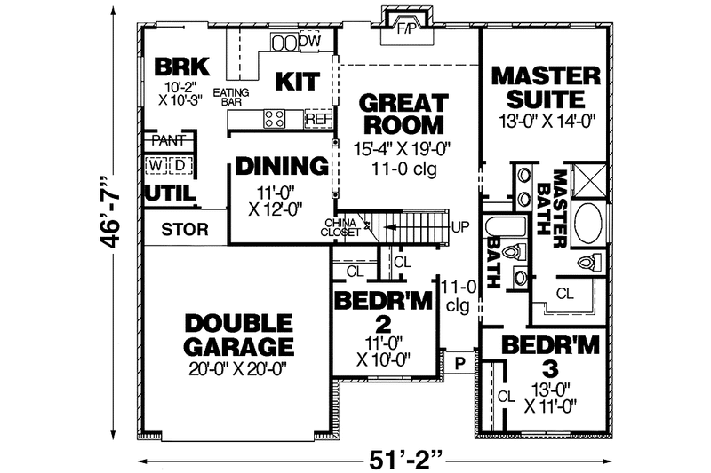 House Plan Design - Floor Plan - Main Floor for European House Plan #34-256 - 3 bed, 2 bath