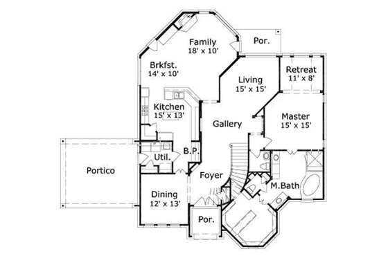 Floor Plan - Main Floor for Traditional House Plan #411-186 - 4 bed, 3 bath