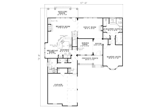 Floor Plan - Main Floor for Southern House Plan #17-2071 - 4 bed, 2.5 bath