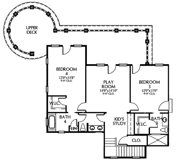 House Blueprint - Mediterranean Floor Plan - Upper Floor Plan #999-115