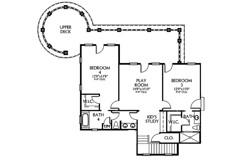 Home Plan - Floor Plan - Upper Floor for Mediterranean House Plan #999-115 - 4 bed, 4.5 bath