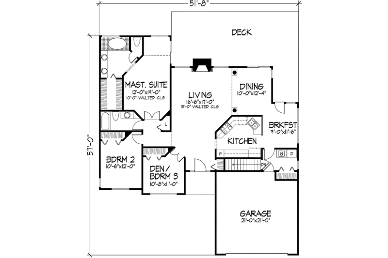 Home Plan - Floor Plan - Main Floor for Ranch House Plan #320-567 - 3 bed, 2 bath