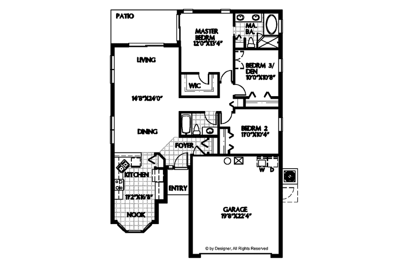 Home Plan - Floor Plan - Main Floor for Mediterranean House Plan #999-94 - 3 bed, 2 bath