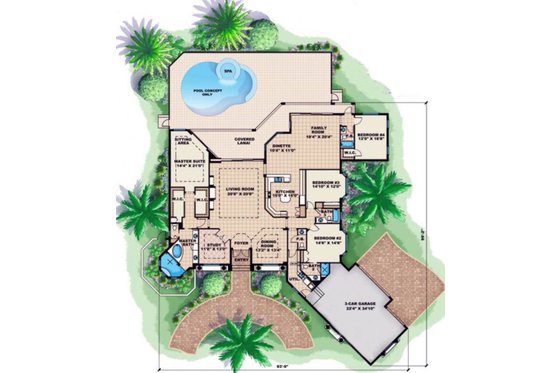 Floor Plan - Main Floor for Mediterranean House Plan #27-523 - 4 bed, 4.5 bath