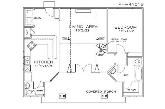 Floor Plan - Main Floor for Craftsman House Plan #8-223 - 1 bed, 2 bath