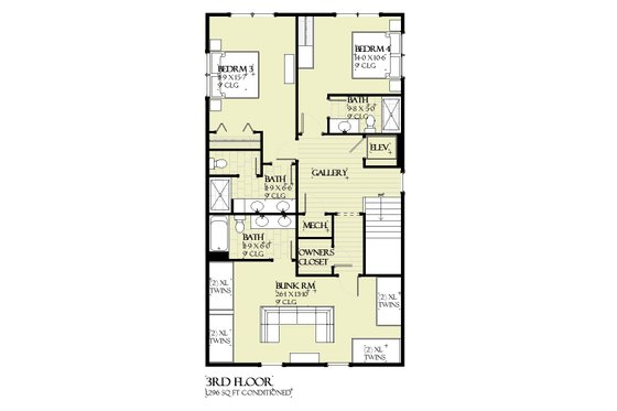 Floor Plan - Upper Floor for Beach House Plan #901-155 - 5 bed, 5.5 bath