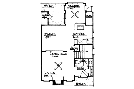 Floor Plan - Main Floor for Colonial House Plan #30-326 - 2 bed, 2.5 bath